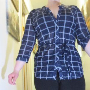 Stretchy Navy Blue Plaid TunicTop